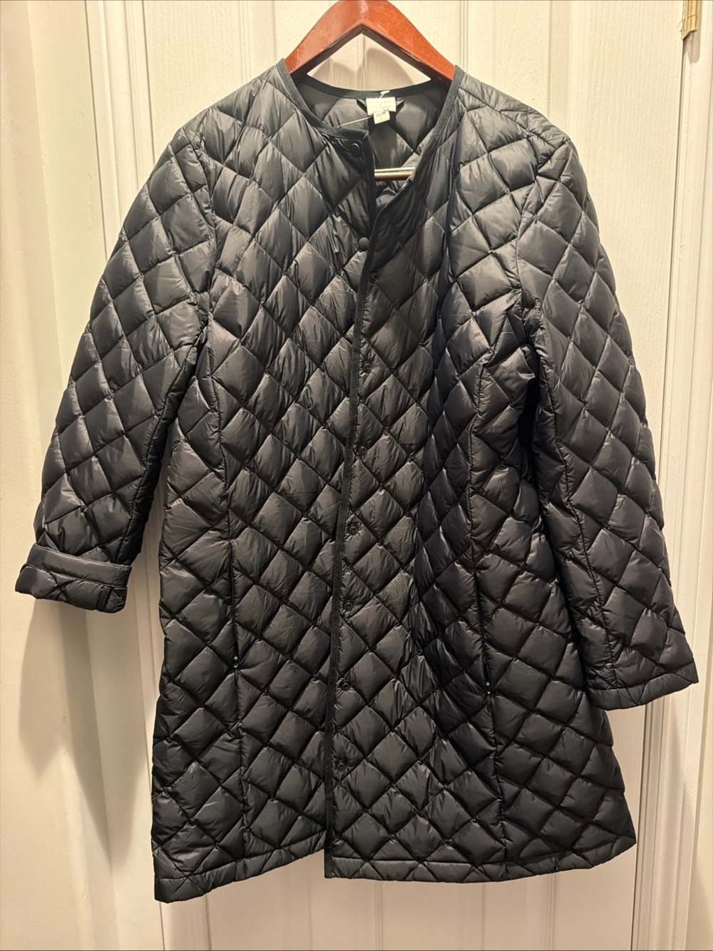 J. Jill Quilted Puffer Coat Down Jacket Black Lightweight Snap Buttons Zipper L